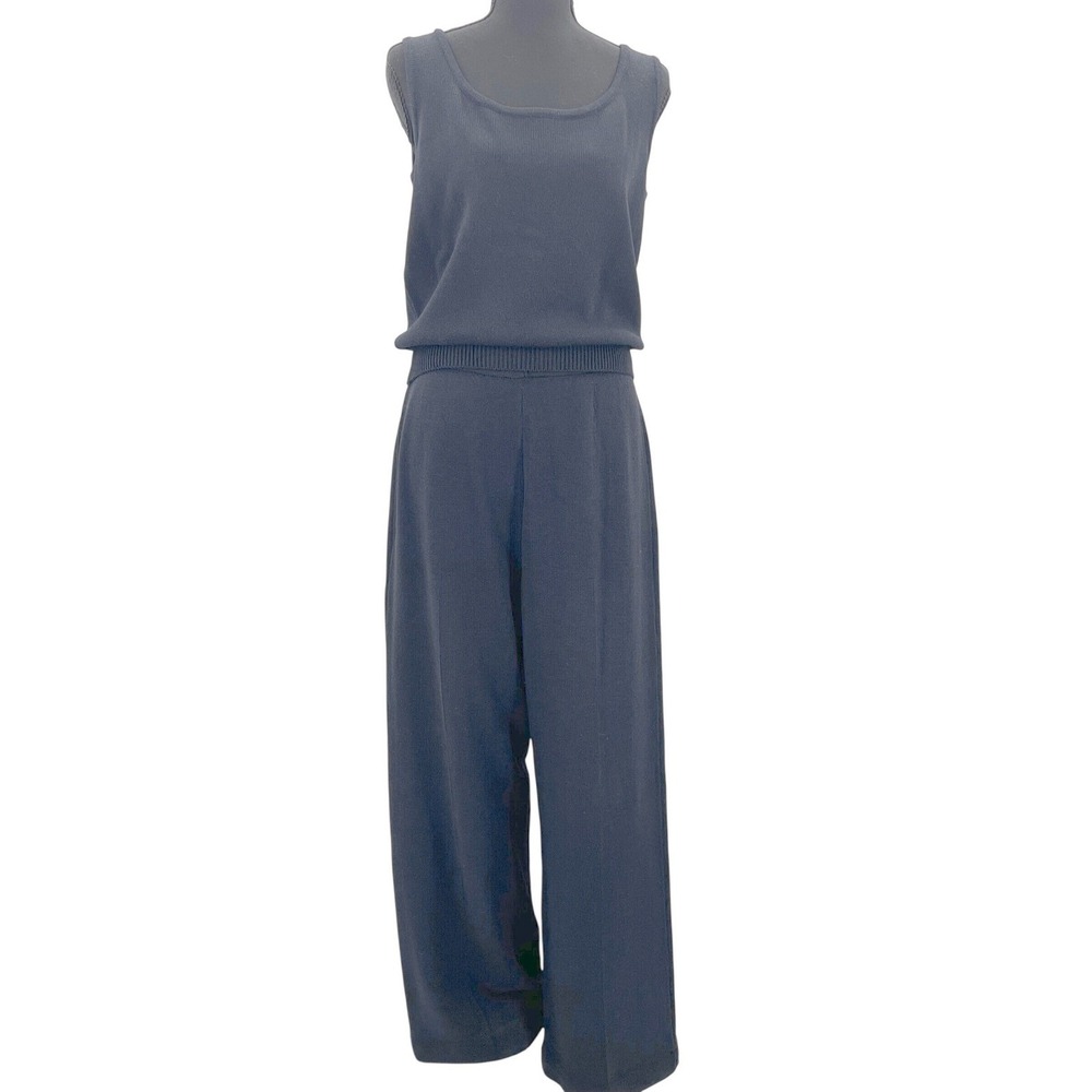 St. John Collection Knit Set Women 10 Black Santana Tank Wide Leg Luxury 2pc